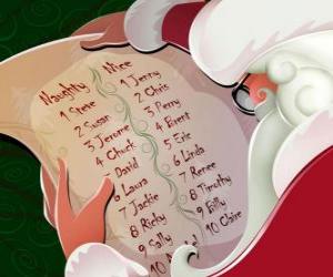 yapboz Noel Baba ile çocuk uzun bir liste